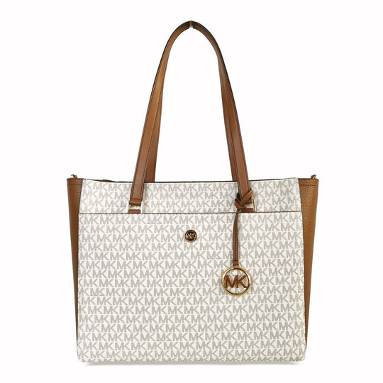 Michael Kors Damentasche beige leather women's handbag with zip fastening, casual style, 42 x 27 x 16 cm.