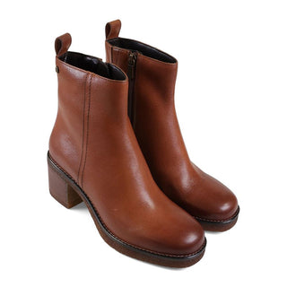 Tan tumbled leather contemporary comfort boots with extra wide EE fit and 70mm heel
