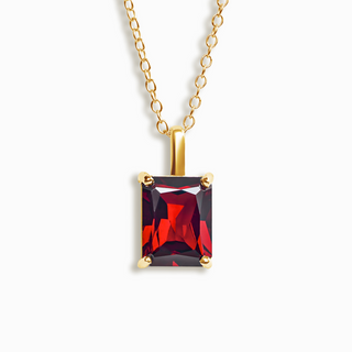 Garnet Emerald Cut Pendant Necklace in 18k Gold Vermeil Vianne Jewellery