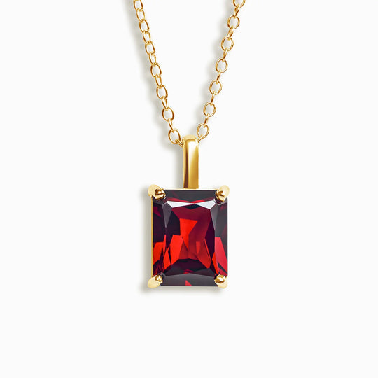 Garnet Emerald Cut Pendant Necklace | 18k Gold Vermeil | 2.5 Carat Natural Gemstone Vianne Jewellery