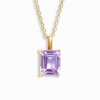 Lavender Amethyst Emerald Cut Pendant Necklace in 18k Gold Vermeil Vianne Jewellery