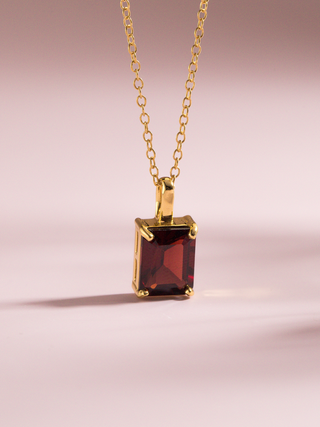 Garnet Emerald Cut Pendant Necklace in 18k Gold Vermeil Vianne Jewellery