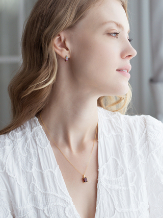 Garnet Emerald Cut Pendant Necklace in 18k Gold Vermeil Vianne Jewellery