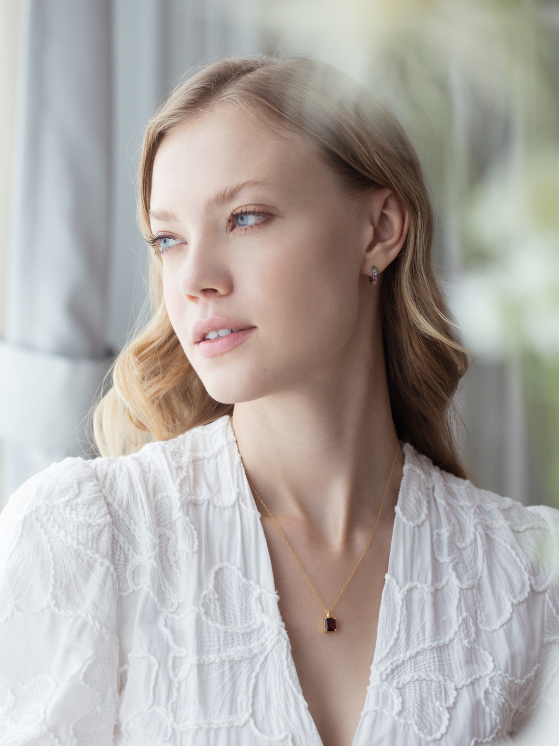 Garnet Emerald Cut Pendant Necklace in 18k Gold Vermeil Vianne Jewellery