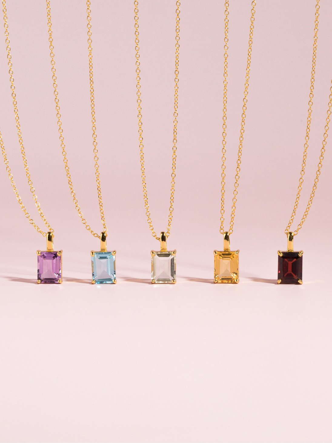 Lavender Amethyst Emerald Cut Pendant Necklace in 18k Gold Vermeil Vianne Jewellery