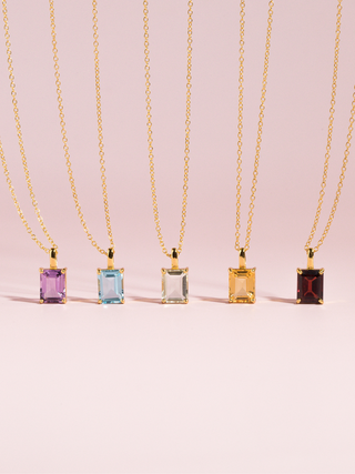 Garnet Emerald Cut Pendant Necklace in 18k Gold Vermeil Vianne Jewellery