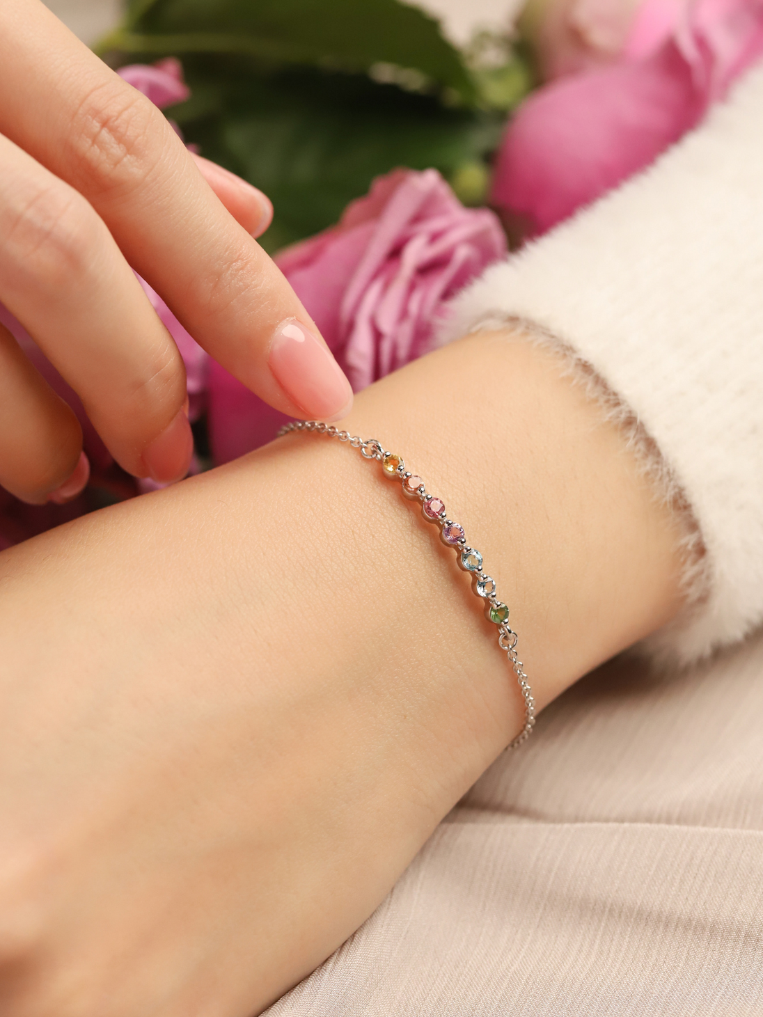 Pastel Rainbow Gemstone Bracelet in Sterling Silver Vianne Jewellery