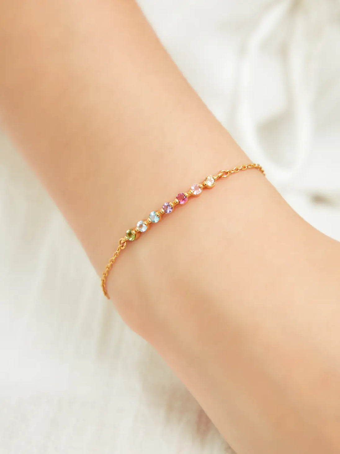 Pastel Rainbow Gemstone Bracelet | 18k Gold Vermeil | 7 Natural Gemstones Vianne Jewellery