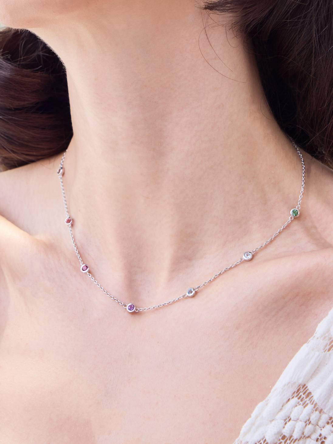Rainbow Gemstone Necklace in Sterling Silver Vianne Jewellery