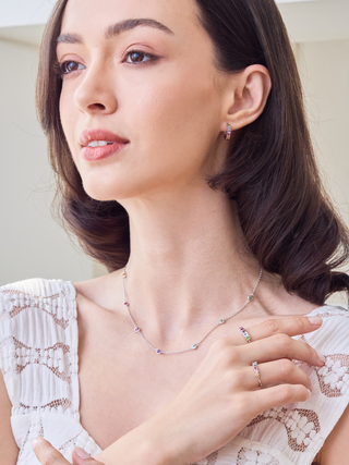 Rainbow Gemstone Necklace in Sterling Silver Vianne Jewellery