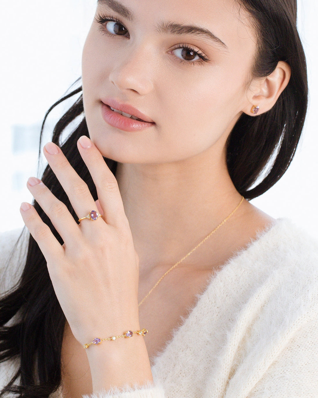 Complete Set - Amethyst Jewellery Set in 18k Gold Vermeil Vianne Jewellery