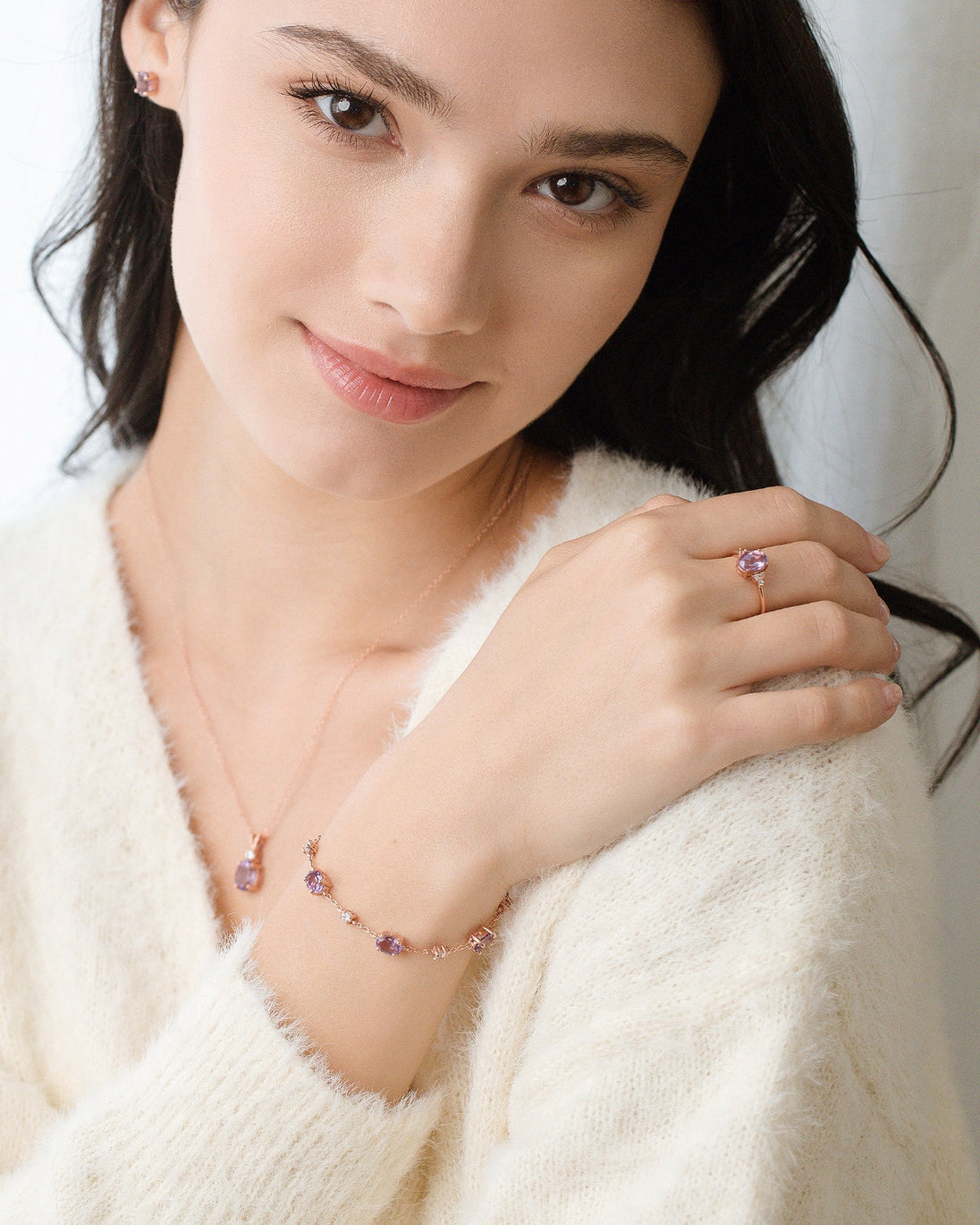 Complete Set - Amethyst Jewellery Set in 18k Rose Gold Vermeil Vianne Jewellery