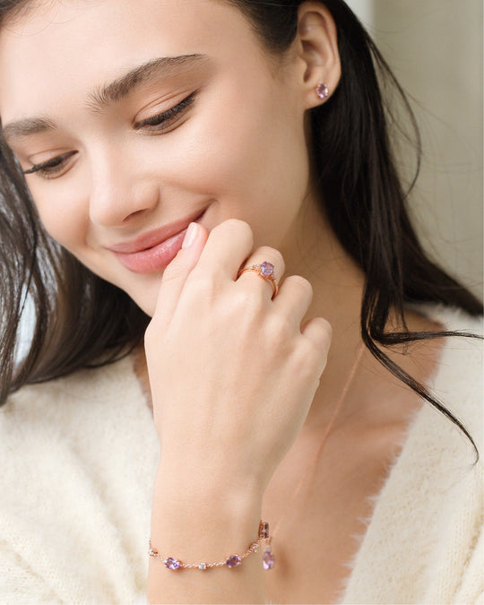 Complete Set - Amethyst Jewellery Set in 18k Rose Gold Vermeil Vianne Jewellery