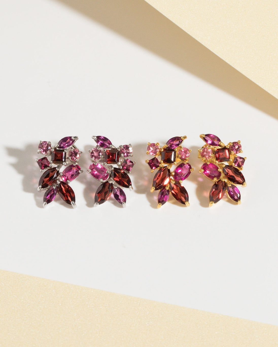 Large Red Gemstone Cluster Earrings in 18k Gold Vermeil Vianne Jewellery