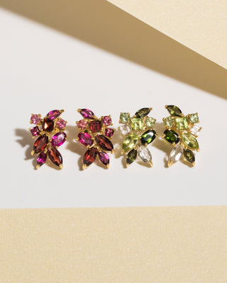 Large Red Gemstone Cluster Earrings in 18k Gold Vermeil Vianne Jewellery