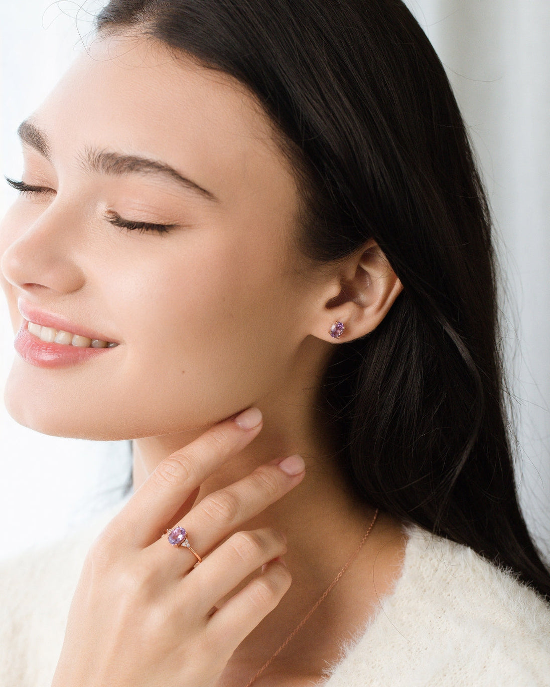 Complete Set - Amethyst Jewellery Set in 18k Rose Gold Vermeil Vianne Jewellery