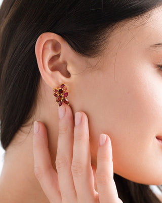 Large Red Gemstone Cluster Earrings in 18k Gold Vermeil Vianne Jewellery