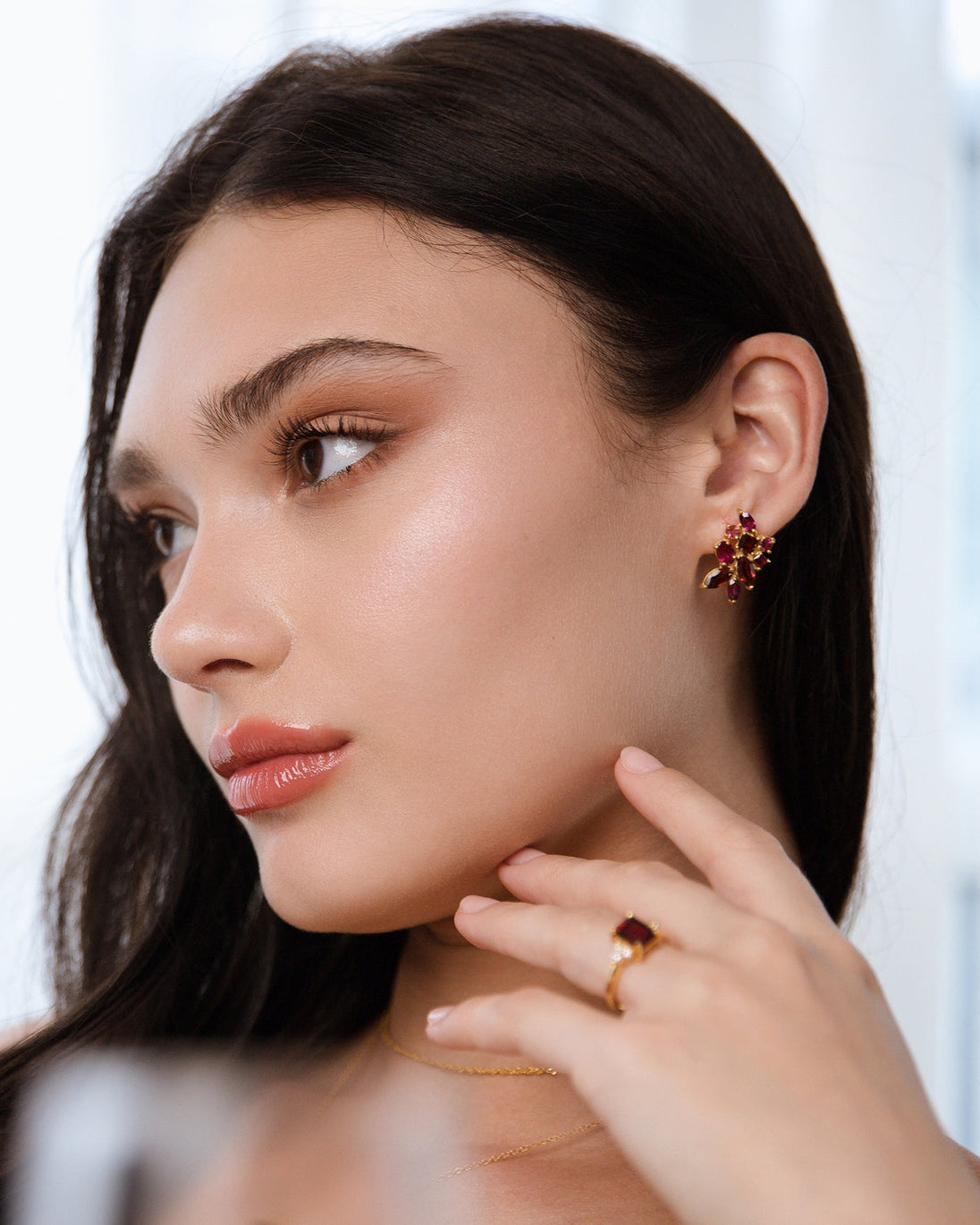 Large Red Gemstone Cluster Earrings in 18k Gold Vermeil Vianne Jewellery