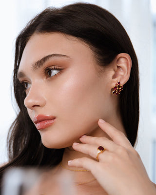 Large Red Gemstone Cluster Earrings in 18k Gold Vermeil Vianne Jewellery