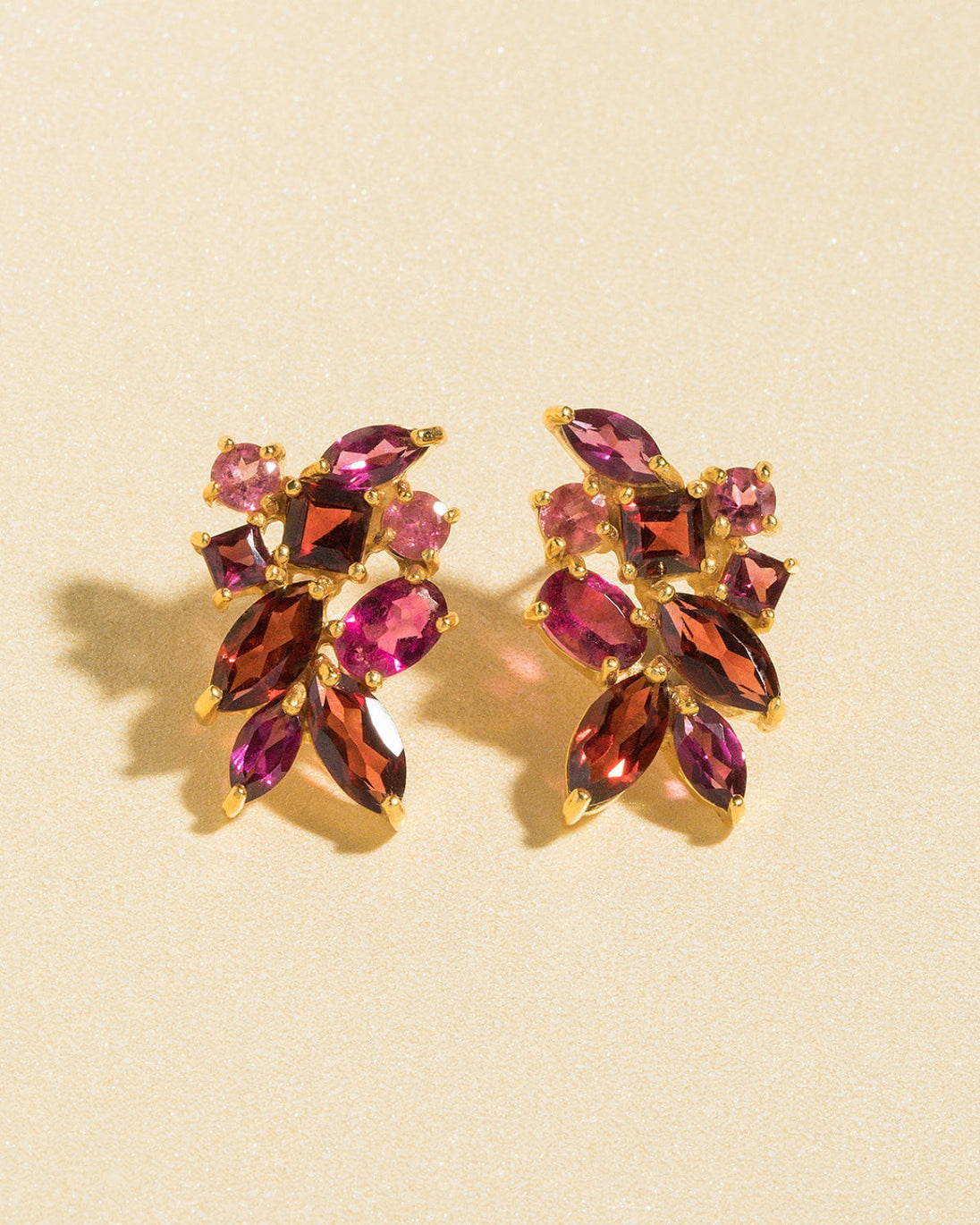Large Red Gemstone Cluster Earrings in 18k Gold Vermeil Vianne Jewellery