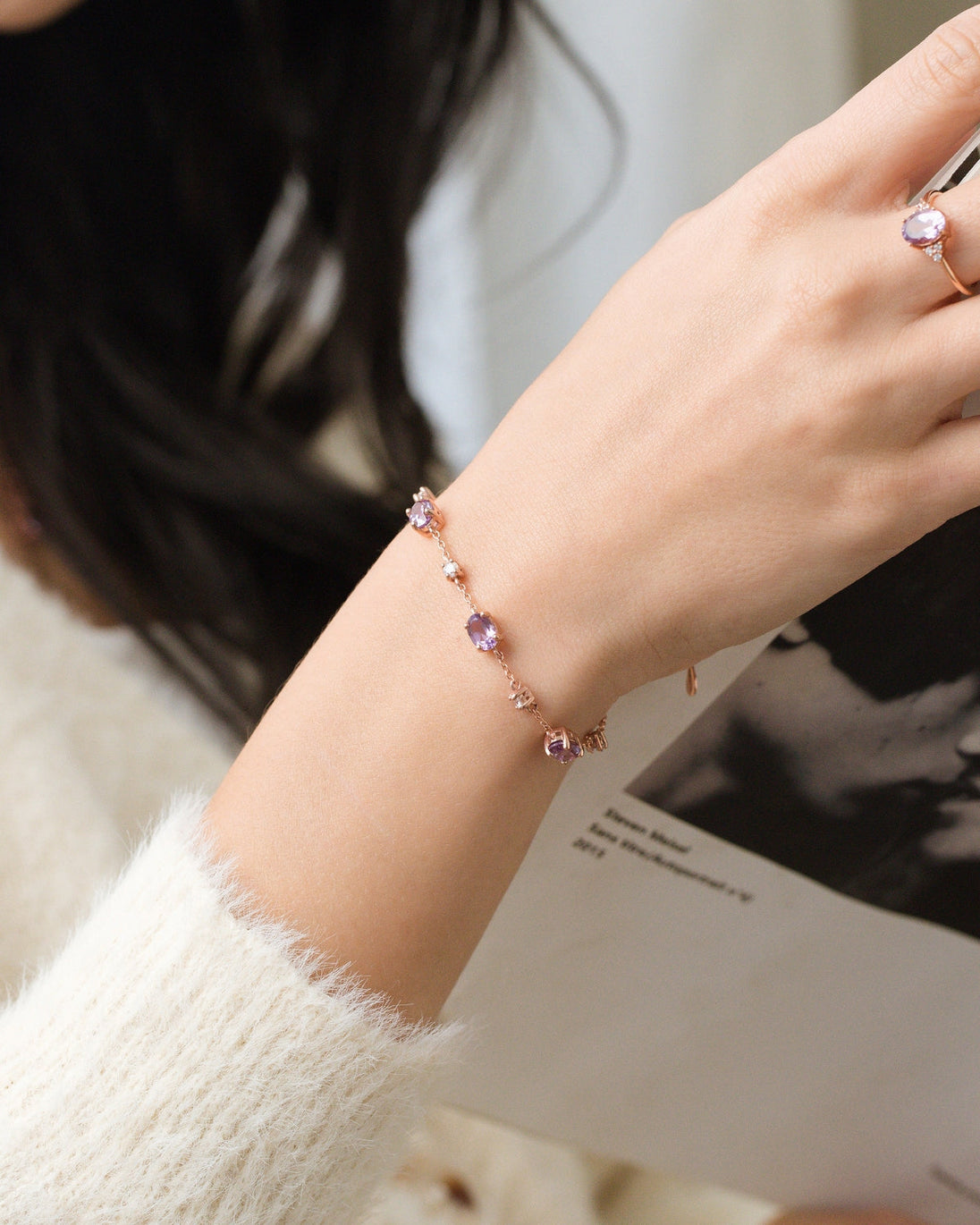 Complete Set - Amethyst Jewellery Set in 18k Rose Gold Vermeil Vianne Jewellery