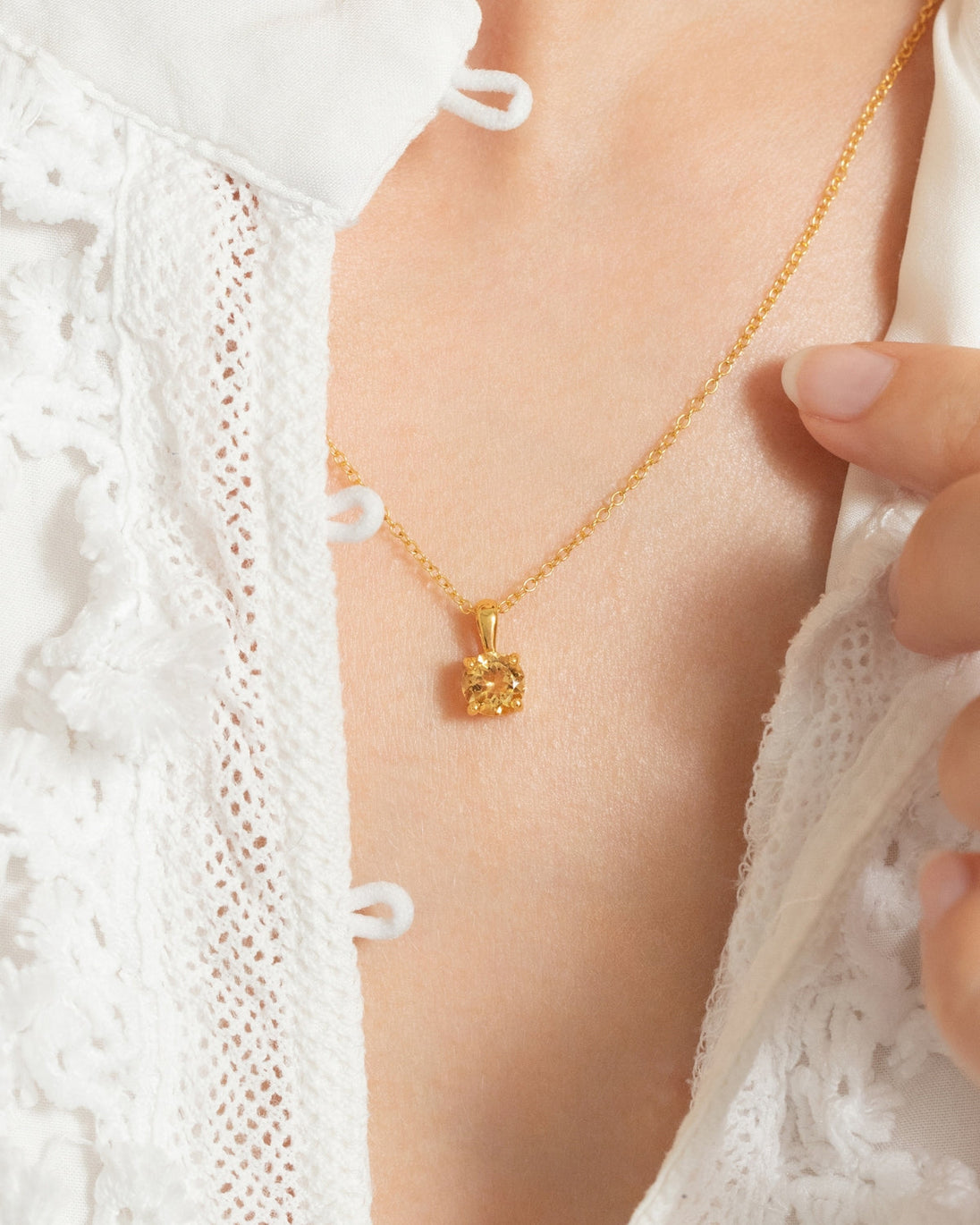 Citrine Solitaire Pendant Necklace in 18k Gold Vermeil Vianne Jewellery