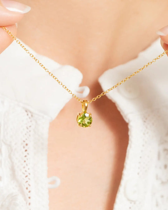 Peridot Solitaire Pendant Necklace | 18k Gold Vermeil | 6mm Natural Gemstone Vianne Jewellery