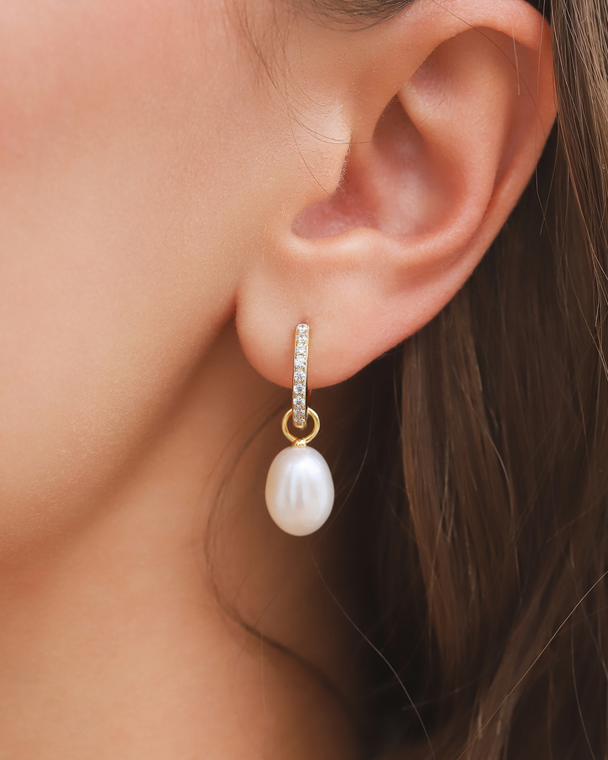 Pearl Hoop Drop Earrings with Removable Pearls  in 18k Gold Vermeil Vianne Jewellery