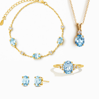 Complete Set - Blue Topaz Jewellery Set in 18k Gold Vermeil Vianne Jewellery