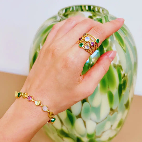 Sara Mixed Gemstone Bracelet | Azuni London 22K Gold | Green Onyx Amethyst Moonstone Azuni London