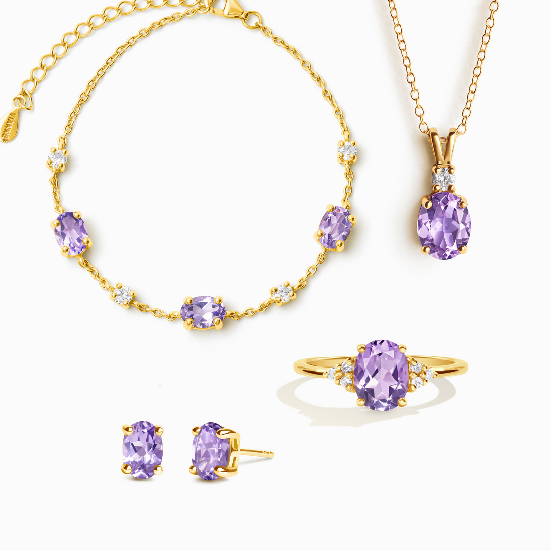Complete Set - Amethyst Jewellery Set in 18k Gold Vermeil Vianne Jewellery