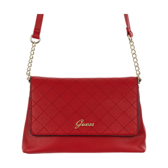 Red Guess Damentasche with quilted design and chain strap.