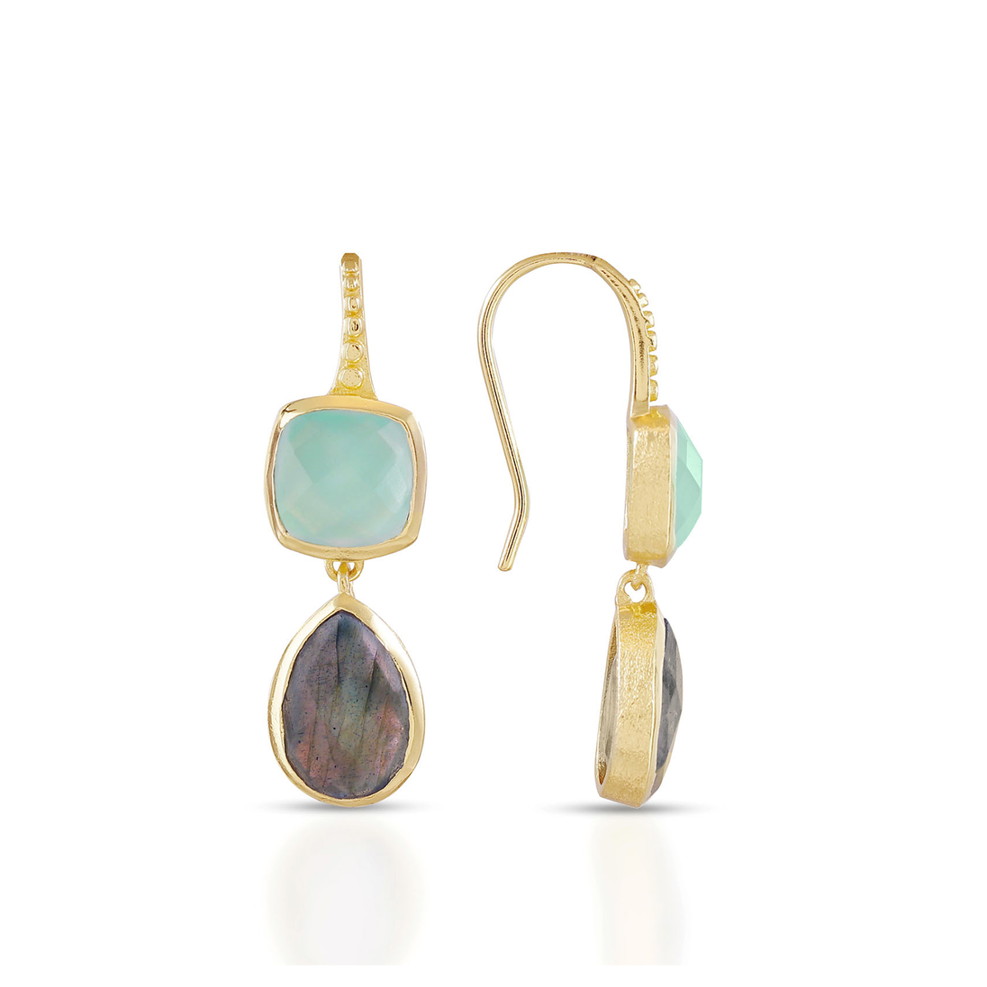Charis Double Gemstone Earrings Pariba Onyx & Labradorite Azuni London
