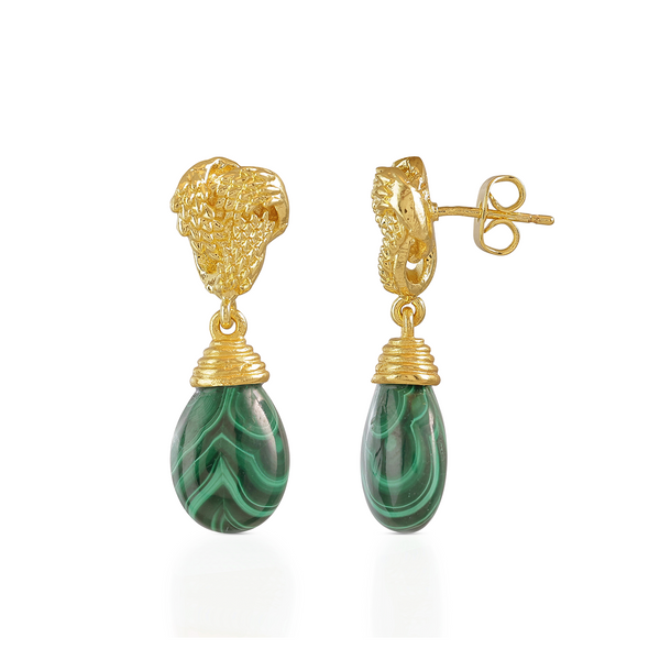 Knot Drop Gemstone Earrings Malachite Azuni London