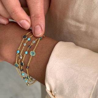 Hydra Multi-Strand Gold Chain and Gemstone Bracelet  Moonstone, Rose Quartz, Pink Jade & Pink Tourmaline Azuni London