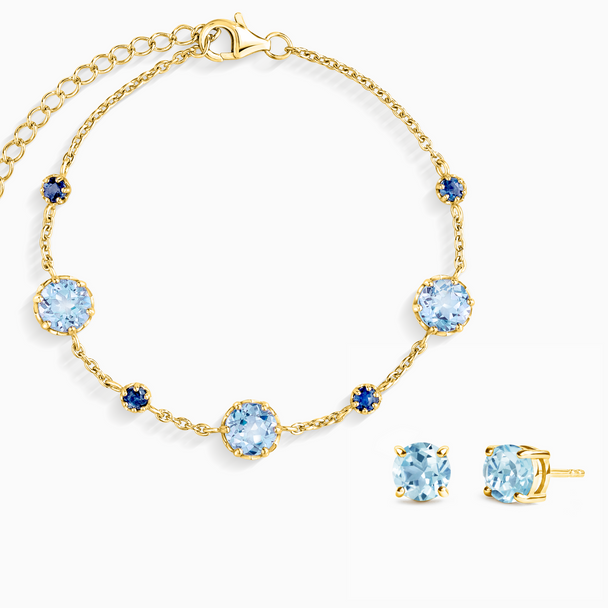 Blue Sapphire & Blue Topaz Jewellery Set in 18k Gold Vermeil Vianne Jewellery