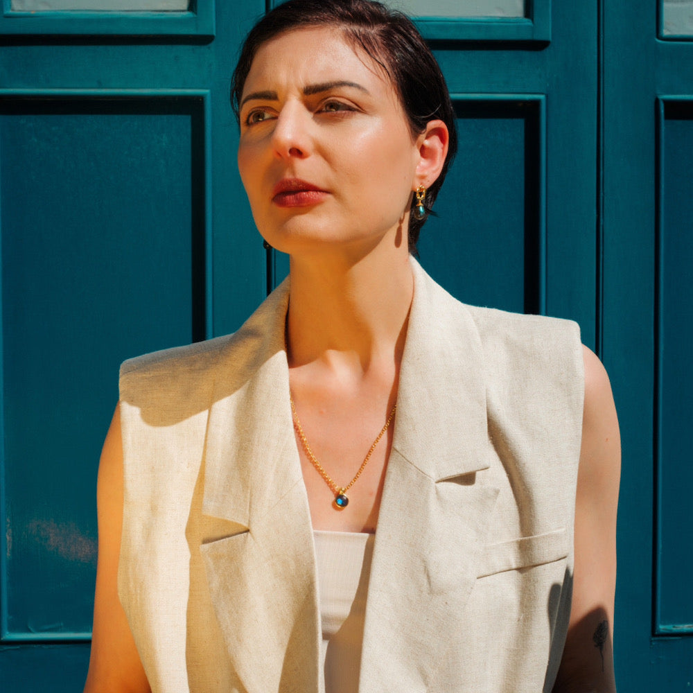 Charis Round Gemstone Necklace Pariba Onyx Azuni London