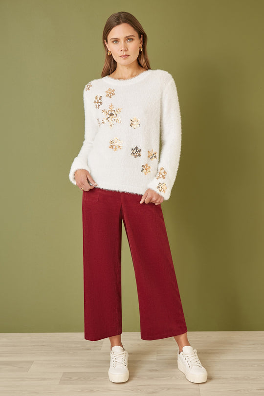Ivory Sequin Snowflake Fluffy Jumper Yumi