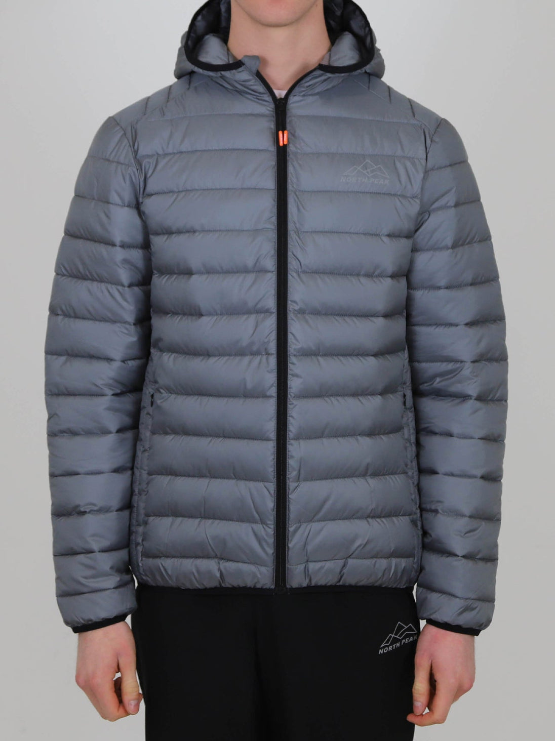 Men's Grey Winter Steep Padded Jacket with Hood and Full Zip Closure