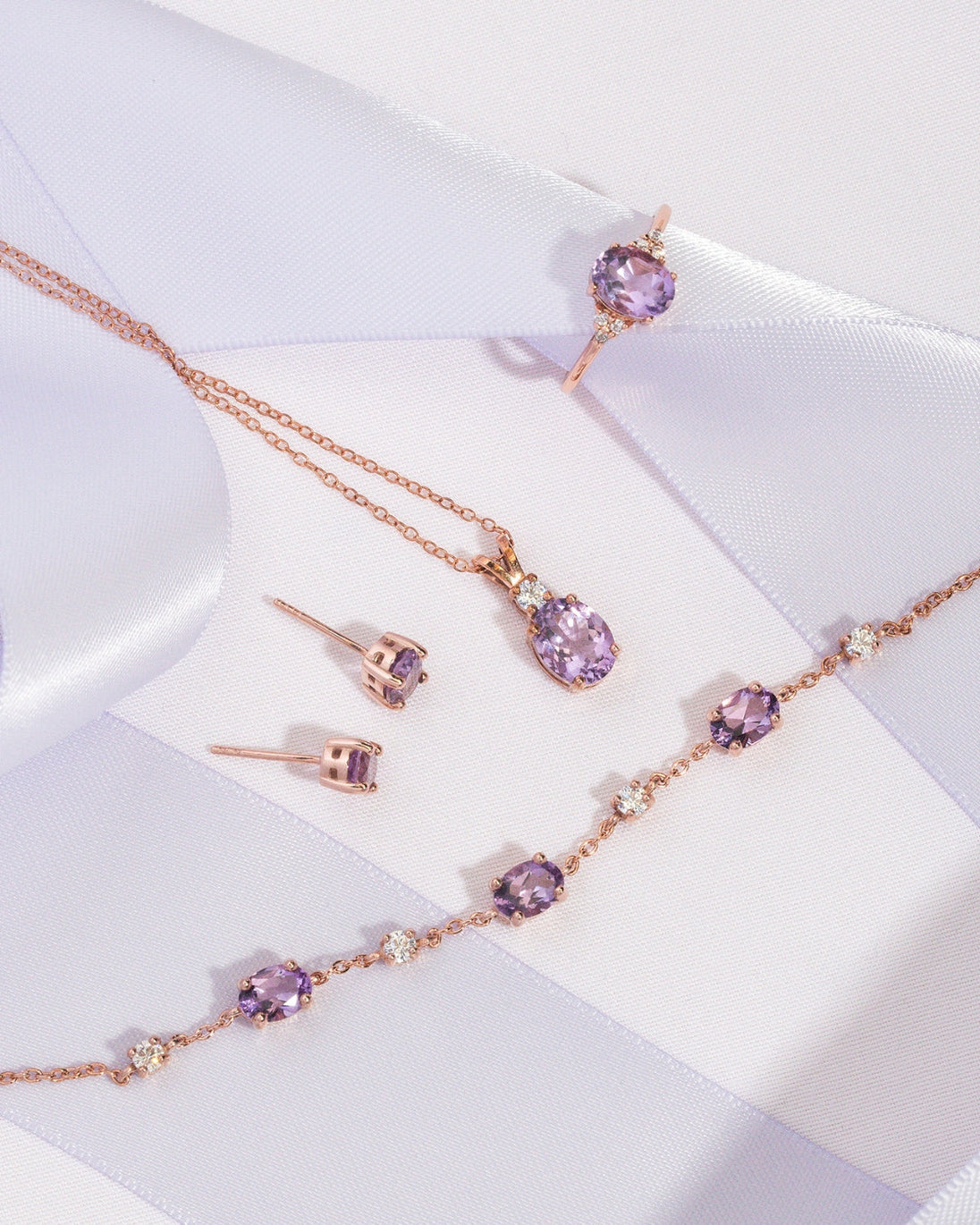 Complete Set - Amethyst Jewellery Set in 18k Rose Gold Vermeil Vianne Jewellery