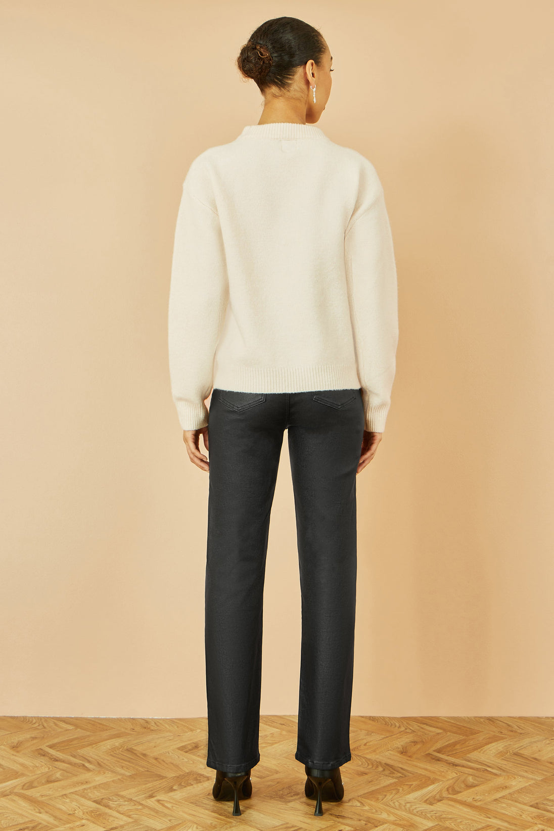 Cream Relaxed Knitted Jumper With Sequin Detail Yumi