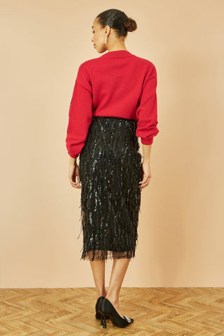 Red Sequinned Bow Neckline Jumper Yumi