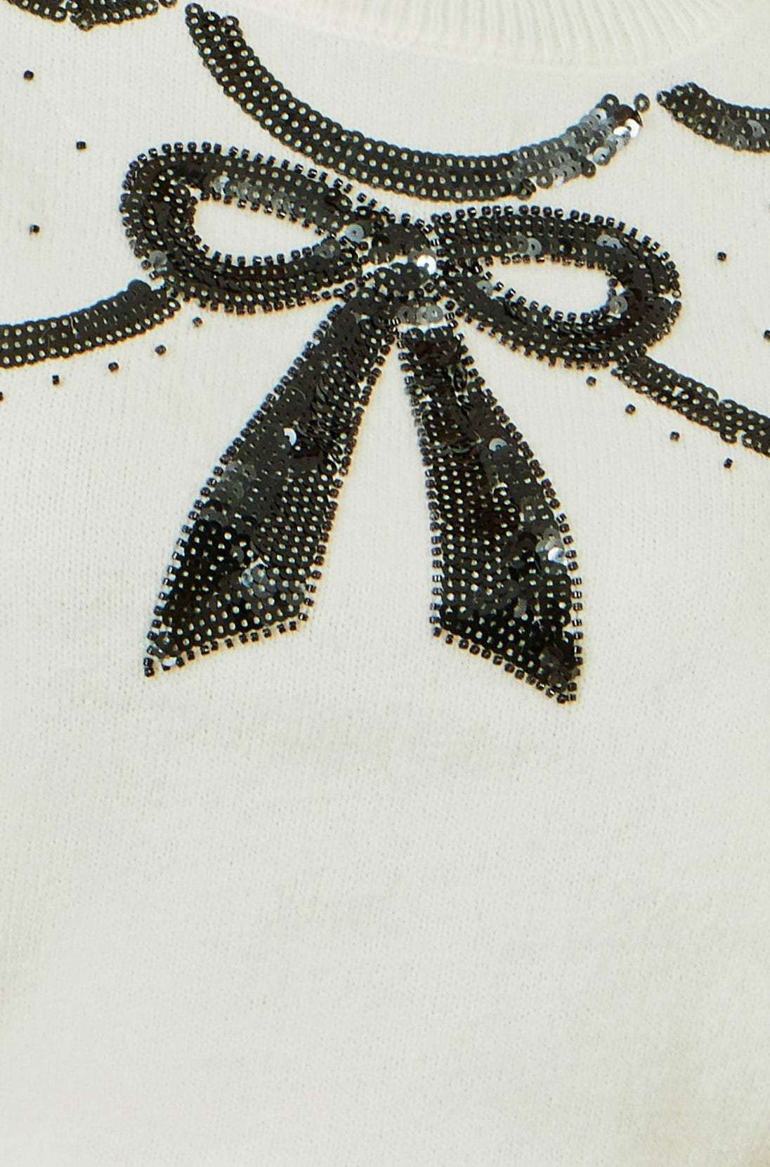 White Sequinned Bow Neckline Jumper Yumi