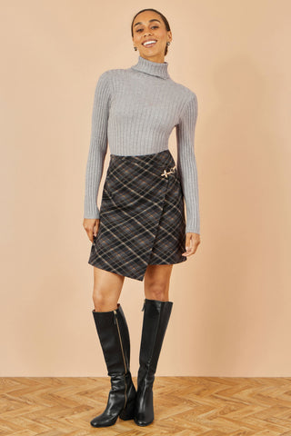Yumi Black Check Wrap Skirt With Buckle Yumi