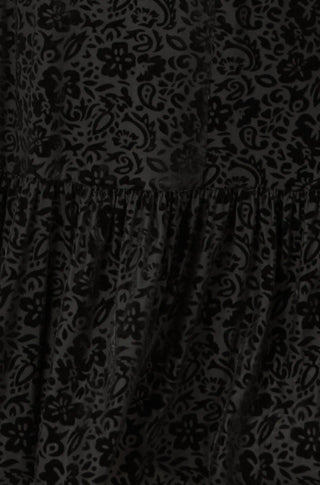 Yumi Black Floral Velour Velvet Twist Waist Midi Dress Yumi
