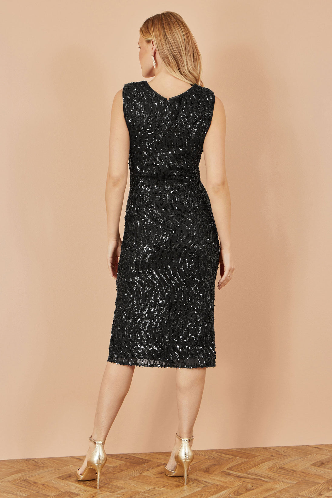 Yumi Black Sequin Fitted Wrap Dress With Split Hem Yumi