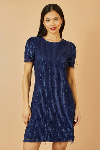 Yumi Navy Dripping Sequin Tunic Dress Yumi