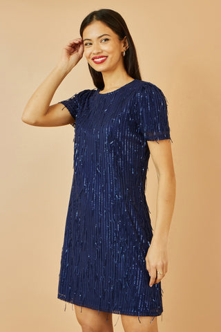 Yumi Navy Dripping Sequin Tunic Dress Yumi