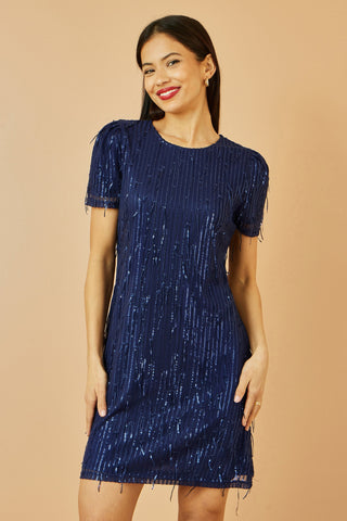 Yumi Navy Dripping Sequin Tunic Dress Yumi