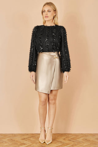 Yumi Black Hanging Sequin Long Sleeve Top Yumi